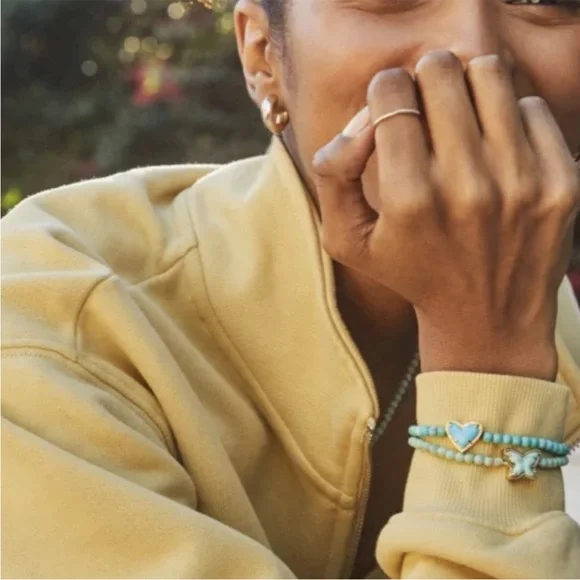 NWT Kendra Scott Beaded Lillia Gold Stretch Bracelet in Sea Green Chrysocolla - Picture 4 of 9